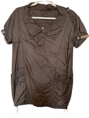 Burberry Y2K Green Utility Nylon Tunic Top Nova Check Trim Retro size M